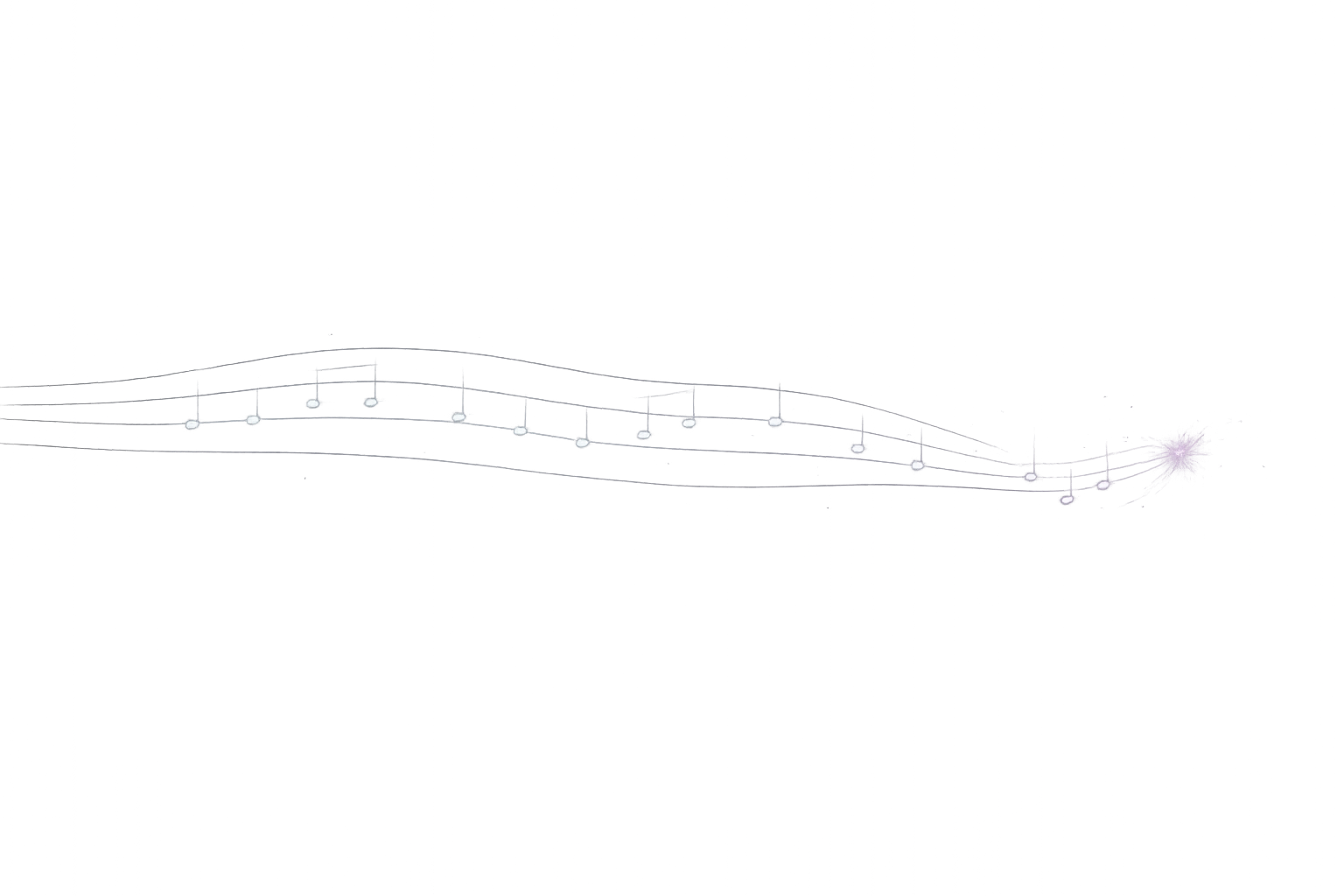 Musical notes hanging from flowing staff lines against a black sky — a visual metaphor for song movement
